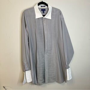 Paul Fredrick Gray Pinstripe Tuxedo Dress Shirt VTG please read!